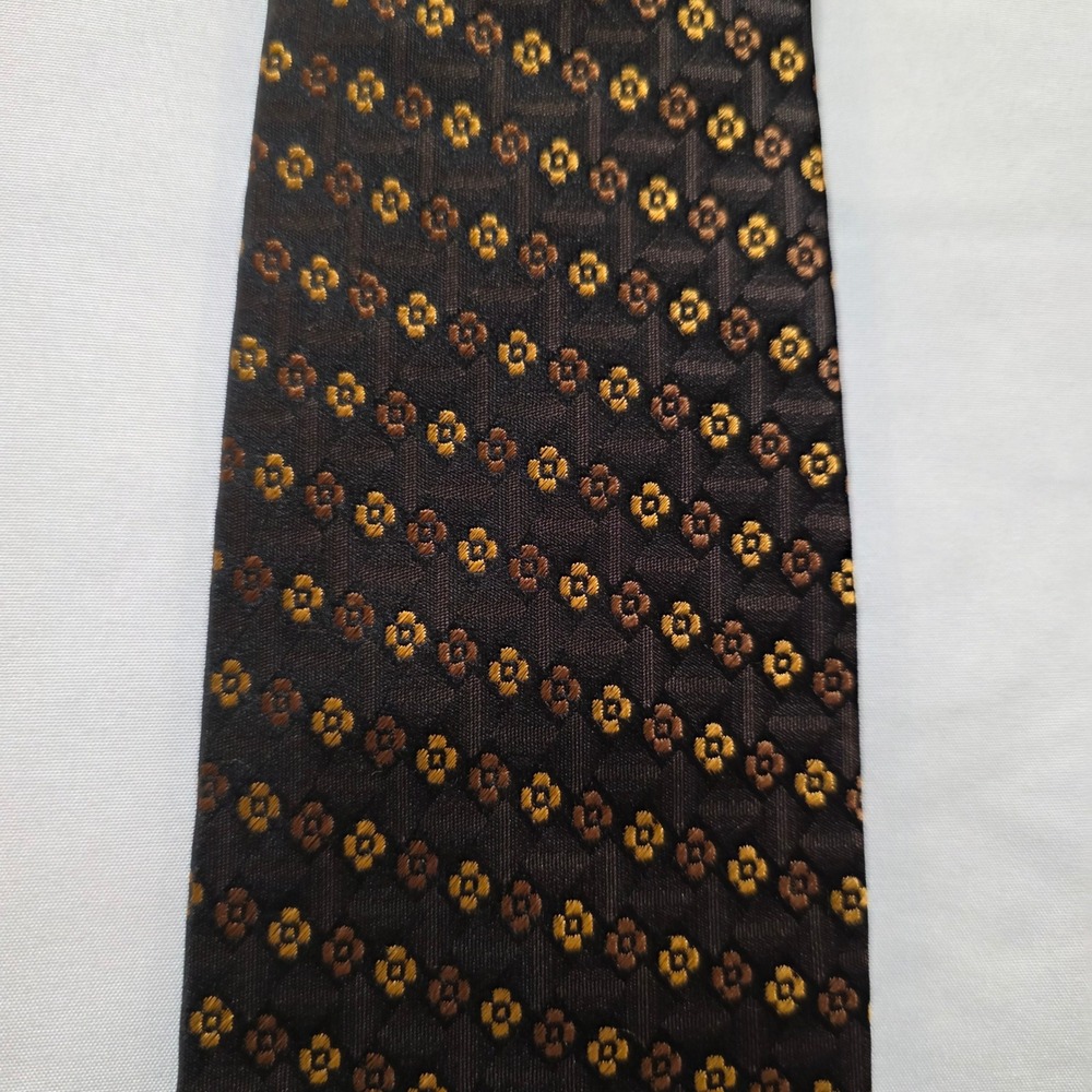 Bocara Mens Silk Tie Brown Gold Geometric Floral Pattern Handmade XL Necktie - Picture 2 of 4